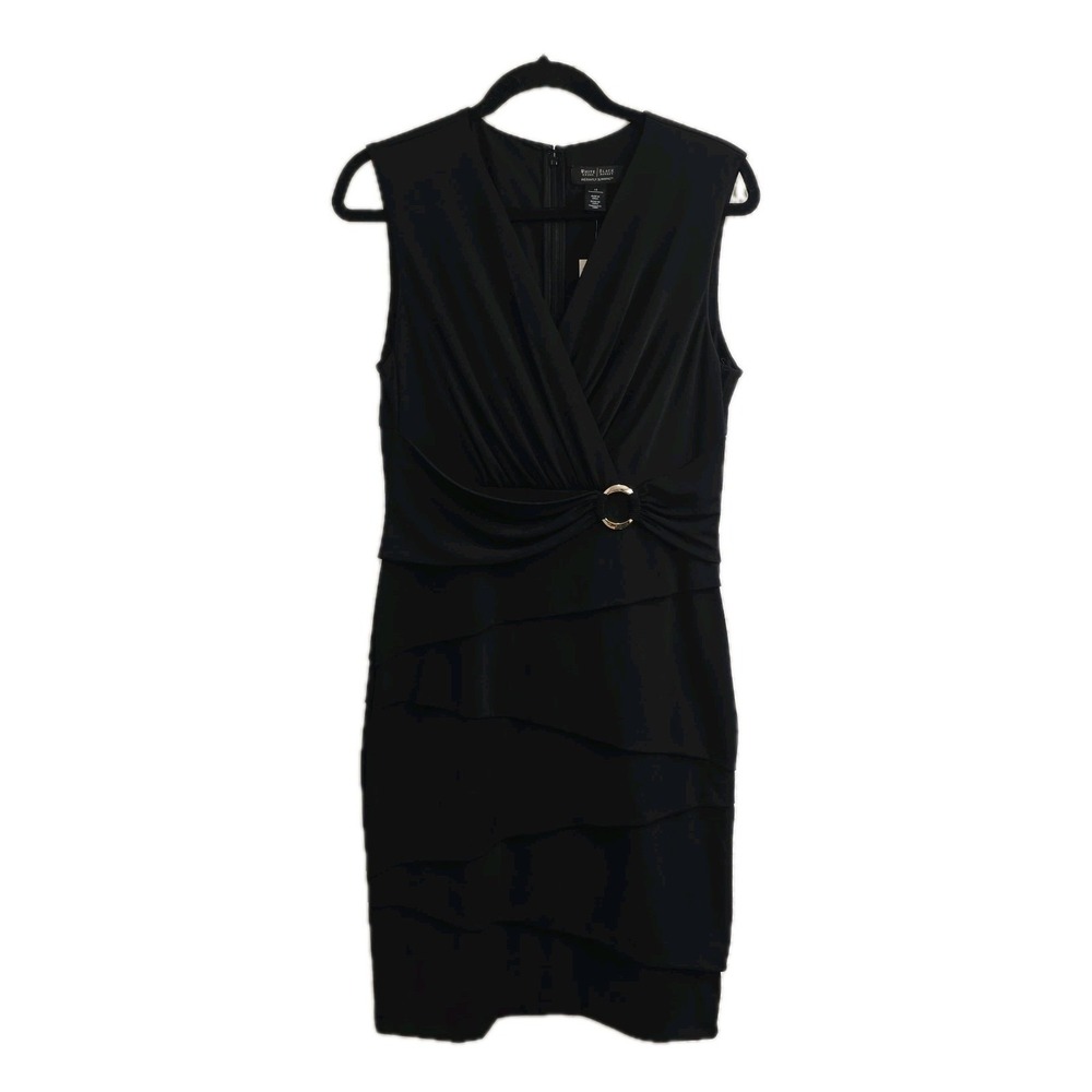 NEW White House Black Market Dress 12 Black‎ Sleeveless V-Neck Ruched Slimming